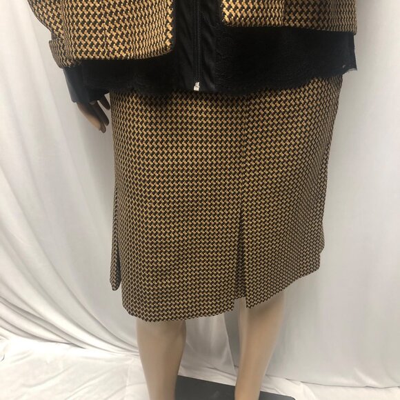 Sag Harbor Two Piece Suit Womens Size 16 Black Brown Open Front Jacket Skirt - Picture 3 of 10